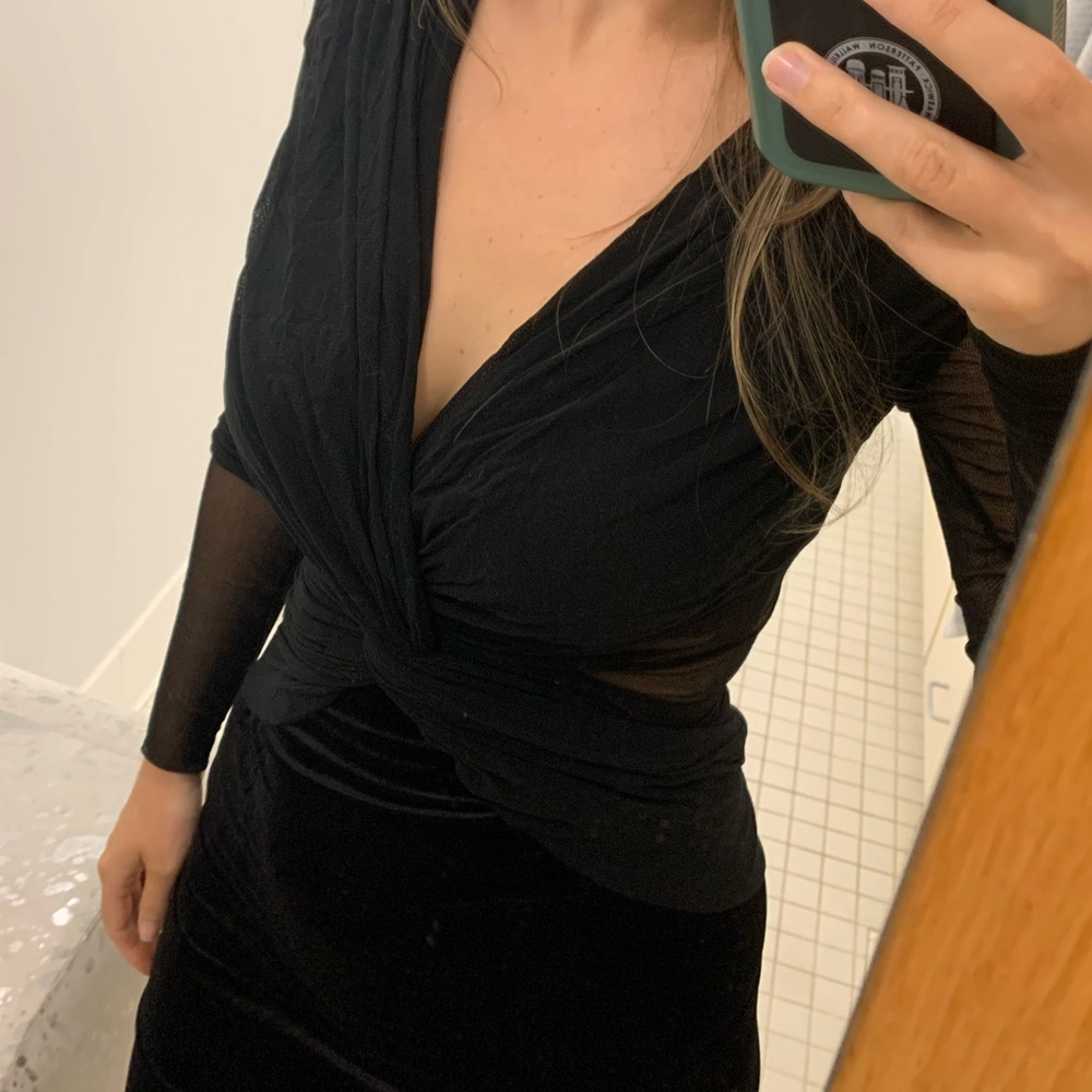 Giorgio di Sant’ Angelo black column/sheath dress, size 2, sheer, velvet, Italy